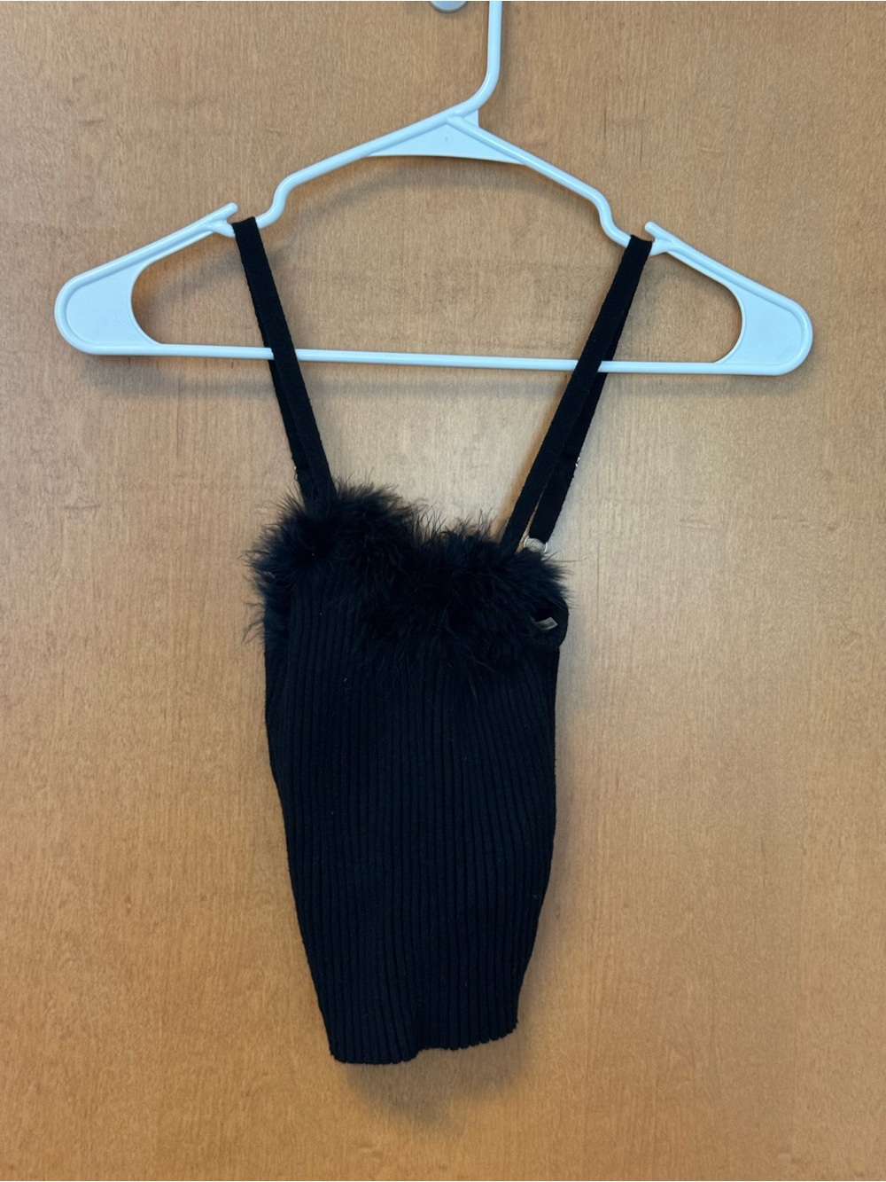 Blue Blush Black Faux Fur-Trimmed Top
